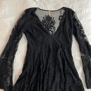 Free People long sleeve black swing dress